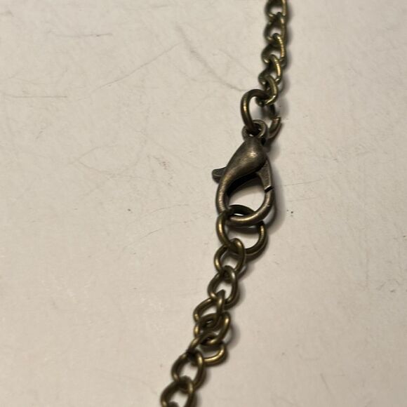 Long gothic inspired dark brass metal fringe chain necklace black stone 30” - Picture 4 of 5